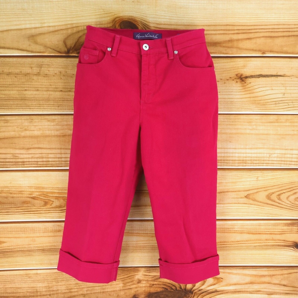Gloria Vanderbilt Amanda Capri Jeans Womens 4 Pink Denim Cuffed Stretch Pockets